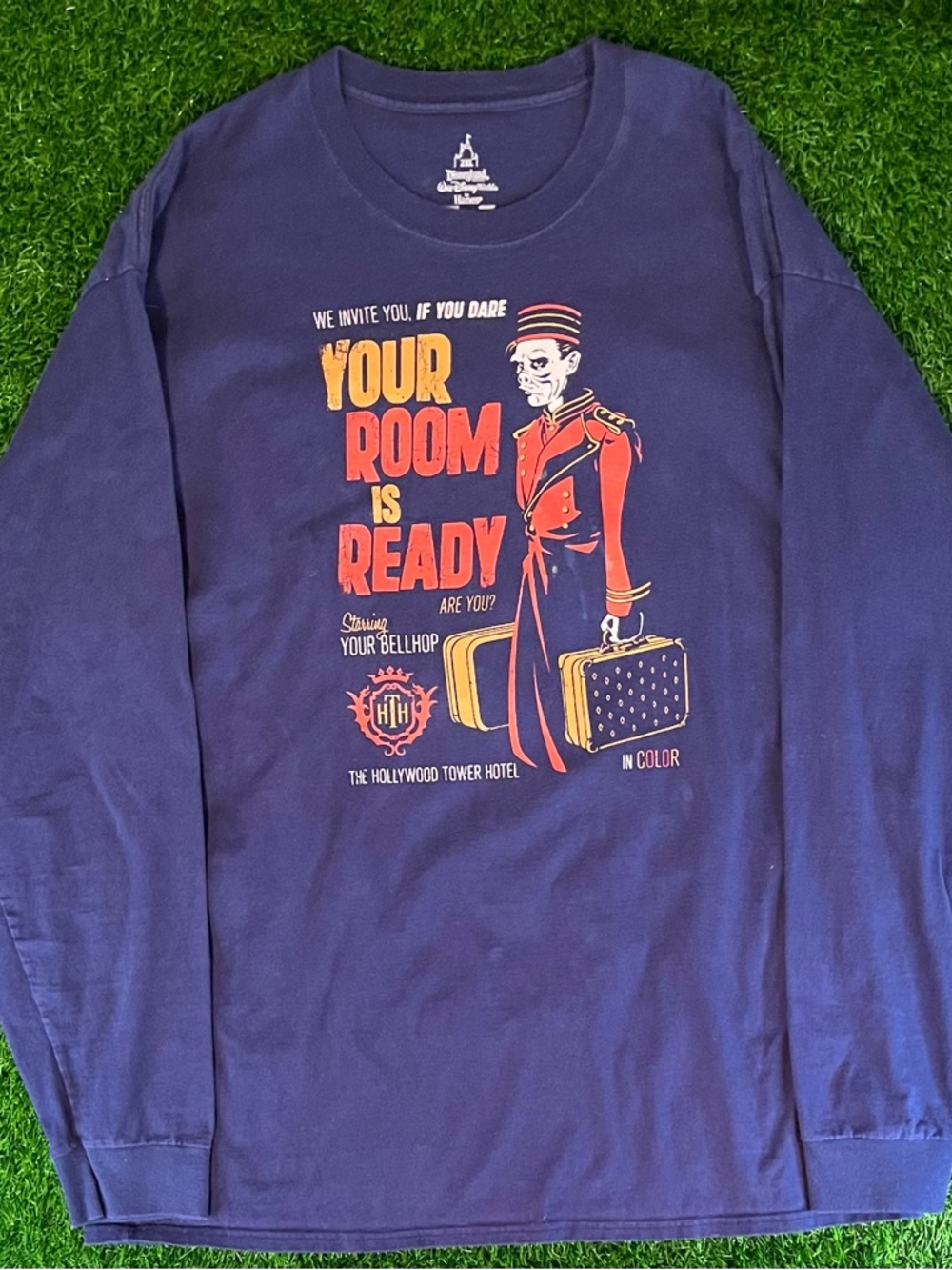 Disney Parks Tower Of Terror Long Sleeve T-Shirt Navy Blue Mens Size 2XL